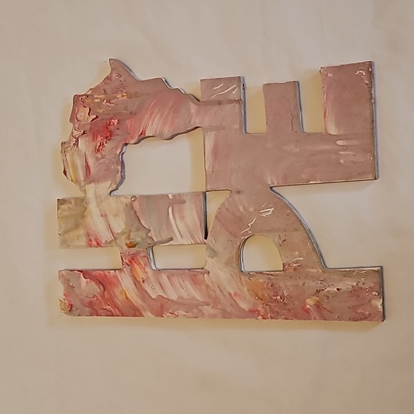 Hand Crafted HOPE Fluid Art on plywood 9" x 11" Upcycled wooden pink purple sign - Picture 7 of 17